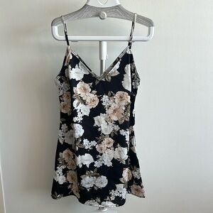 Nasty Gal Cami Slip Dress in Satin Black Floral NWT size US 6 NWT mini dress
